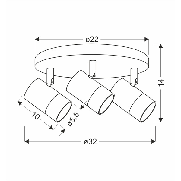 Tobi Lampa Sufitowa Plafon Czarny 3X15W Gu10 Klosz Czarny+Złoty Candellux