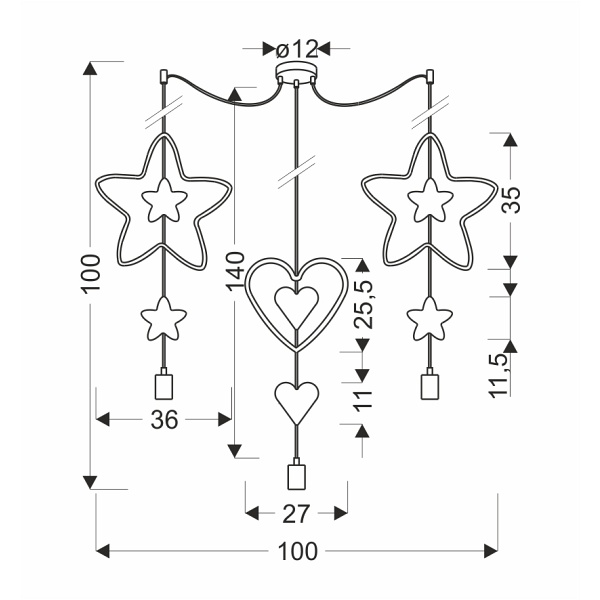 Trio Shs P Lampa Wisząca Czarny 3X20W E27 Iq Kids Złoty+Różowy+Niebieski Candellux