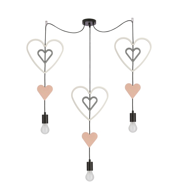 Trio Hhh P Lampa Wisząca Czarny 3X20W E27 Iq Kids Biały+Różowy+Szary Candellux