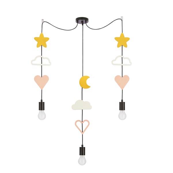 Trio Hcsm P Lampa Wisząca Czarny 3X20W E27 Iq Kids Różowy+Biały+Złoty Candellux