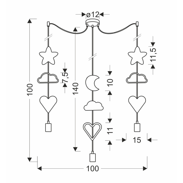 Trio Hcsm P Lampa Wisząca Czarny 3X20W E27 Iq Kids Różowy+Biały+Złoty Candellux