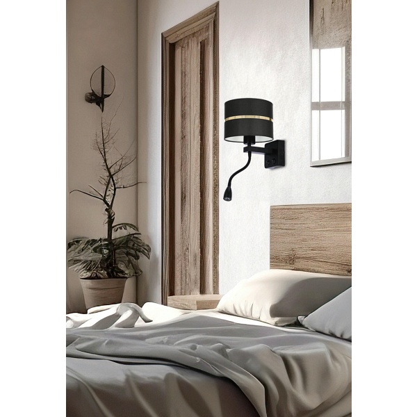 Polo Lampa Kinkiet Czarny 1X40W E27+2W Led Abażur Czarny+Złoty Pasek Candellux