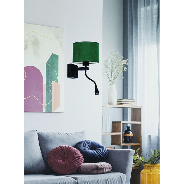 Polo Lampa Kinkiet Czarny 1X40W E27+2W Led Abażur Butelkowa Zieleń Candellux