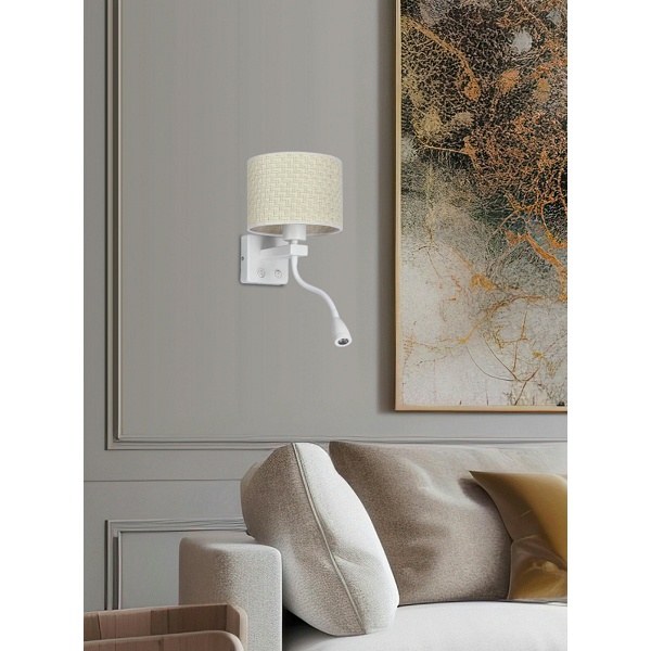 Polo Lampa Kinkiet Biały 1X40W E27+2W Led Abażur Kremowy Candellux