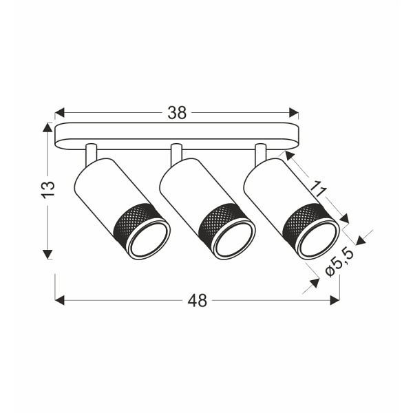 Flin Lampa Sufitowa Listwa Czarny 3X15W Gu10 Klosz Czarny+Złoty Candellux
