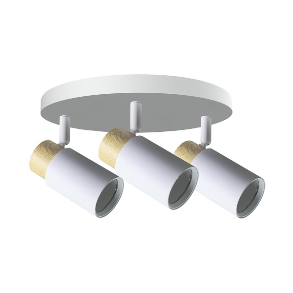 Claro Lampa Sufitowa Plafon Biały 3X15W Gu10 Klosz Biały+Drewniany Candellux