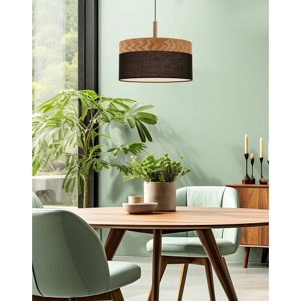 Orto Lampa Wisząca Czarny+Drewniany 1X60W E27 Abażur Brązowy+Czarny Candellux