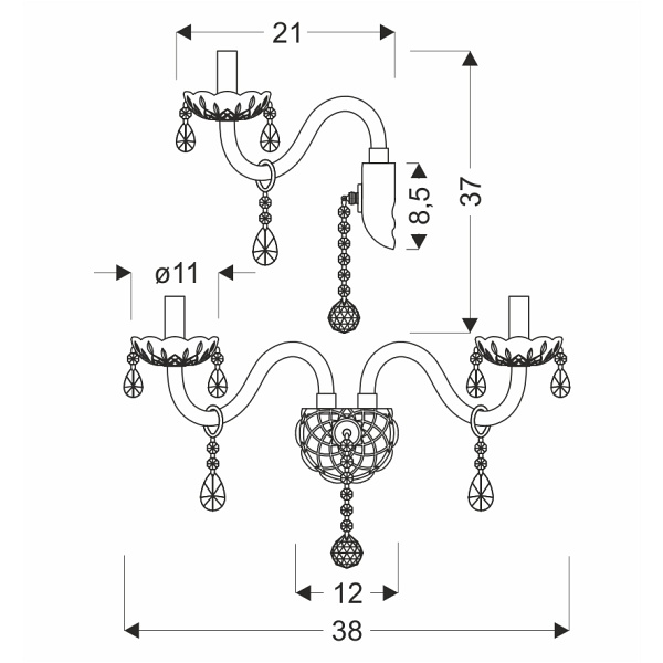 Cristallo Lampa Kinkiet Chromowy 2X40W E14 Transparentny Candellux