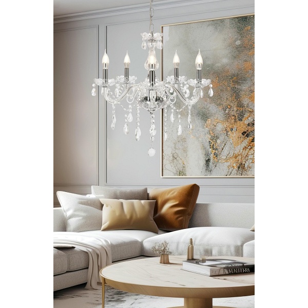 Cristallo Lampa Wisząca Chromowy 5X40W E14 Transparentny Candellux