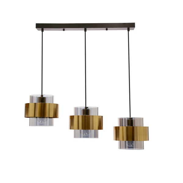 Spiega Lampa Wisząca Czarny+Mosiężny 3X60W E27 Klosz Dymiony Candellux