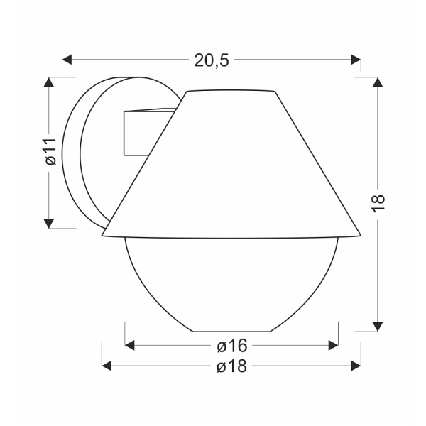 Hendera Lampa Ogrodowa Kinkiet 20,5X17,5 Czarny 1X40W E27 Klosz Stożek Ip44 Candellux
