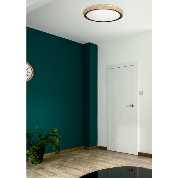 Aflo Lampa Sufitowa Plafon Drewn+Czarny 24W Led 3000/4000/6000K 38Cm Klosz Biały Candellux