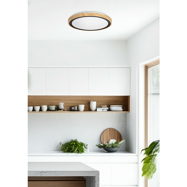 Aflo Lampa Sufitowa Plafon Drewn+Czarny 24W Led 3000/4000/6000K 38Cm Klosz Biały Candellux