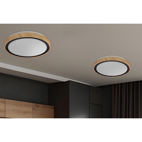 Aflo Lampa Sufitowa Plafon Drewn+Czarny 24W Led 3000/4000/6000K 38Cm Klosz Biały Candellux