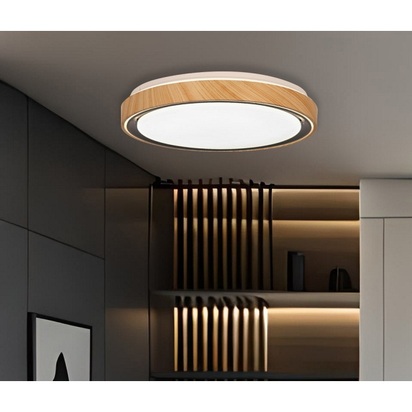 Aflo Lampa Sufitowa Plafon Drewn+Czarny 24W Led 3000/4000/6000K 38Cm Klosz Biały Candellux