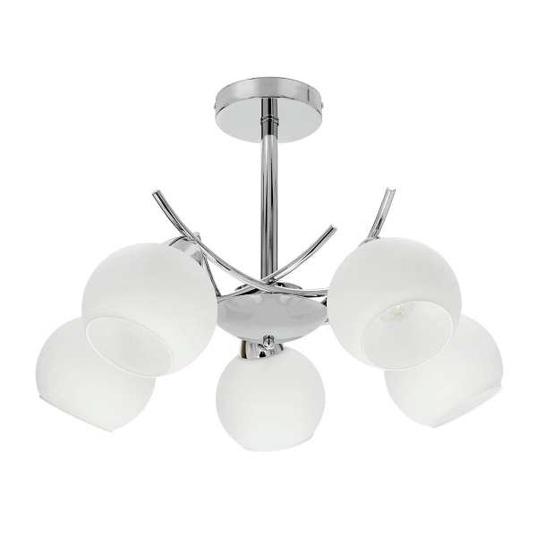 Amos Lampa Wiszaca Chromowy 5X40W E27 Klosz Biały Candellux