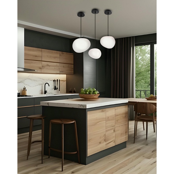 Stones Lampa Wisząca Czarny 25Cm 1X40W E27 Klosz Biały Candellux