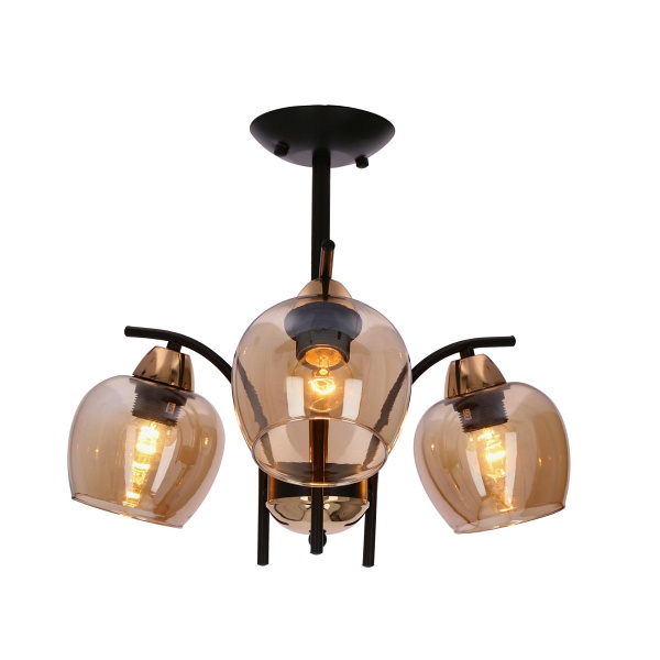 Merra Lampa Wiszaca Czarny 3X40W E27 Klosz Bursztynowy Candellux