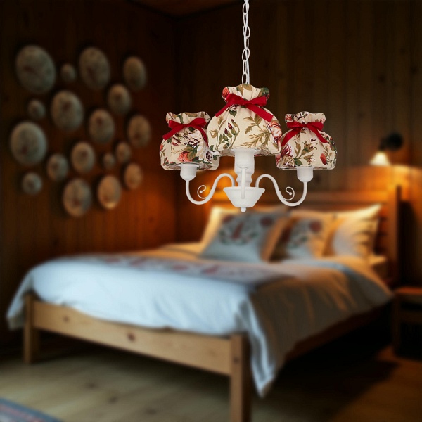 Rozano Lampa Wisząca Biały 3X40W E27 Abażur Kwiatowy Candellux