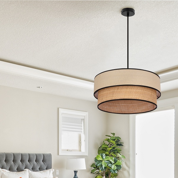 Lorenzo Lampa Wisząca Czarny 1X60W E27 Abażur Kremowy Z Czarną Oblamówką Candellux