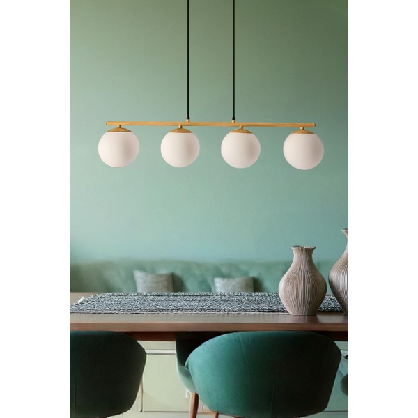 Carrine Lampa Wisząca Drewniany 4X40W E14 Klosz Biały Candellux