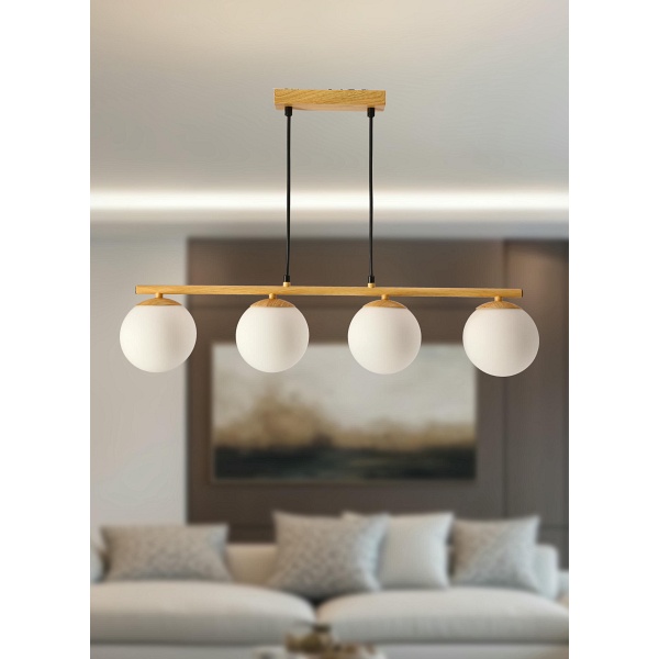 Carrine Lampa Wisząca Drewniany 4X40W E14 Klosz Biały Candellux