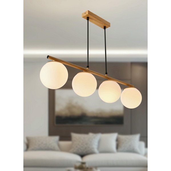 Carrine Lampa Wisząca Drewniany 4X40W E14 Klosz Biały Candellux