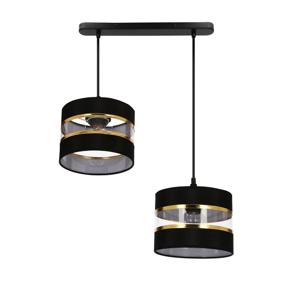 Pandy Lampa Wisząca Czarny 2X40W E27 Abażur Czarny+Złoty Candellux
