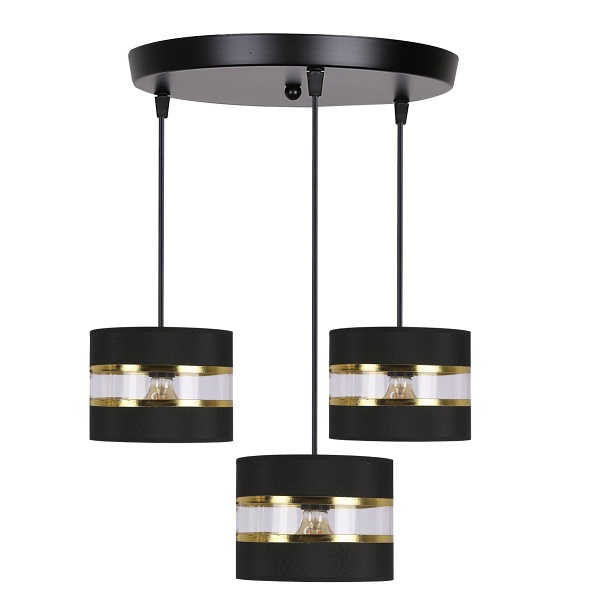 Pandy Lampa Wisząca Czarny Talerz 3X40W E27 Abażur Czarny+Złoty Candellux