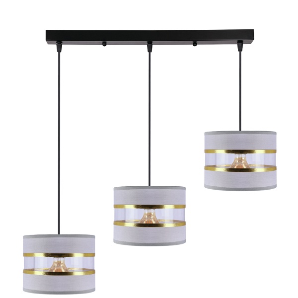Pandy Lampa Wisząca Czarny 3X40W E27 Abażur Szary+Złoty Candellux