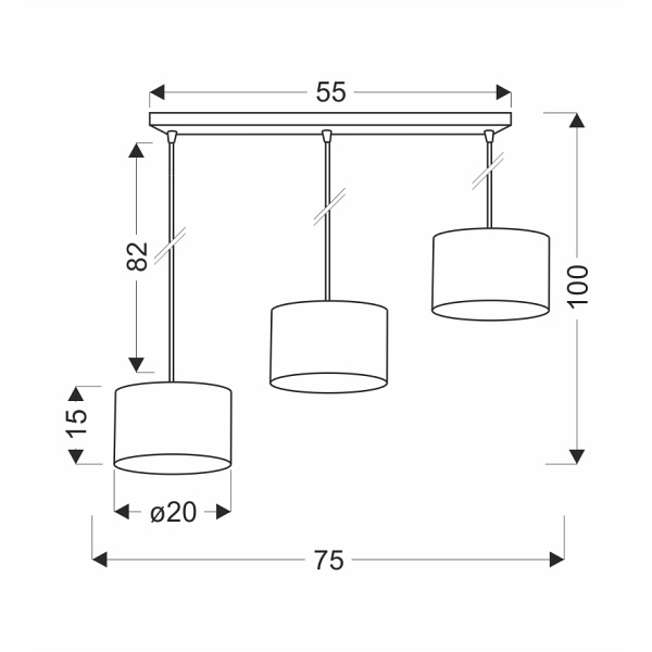 Pandy Lampa Wisząca Czarny 3X40W E27 Abażur Szary+Złoty Candellux