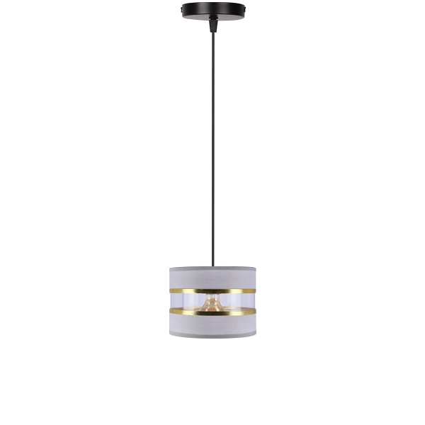 Pandy Lampa Wisząca Czarny 1X40W E27 Abażur Szary+Złoty Candellux