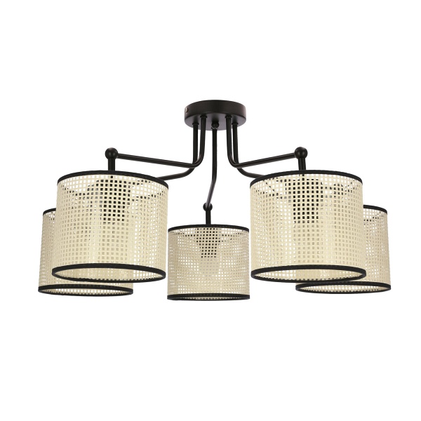 Topi Lampa Wisząca Czarny 5X40W E27 Abażur Kremowy Candellux
