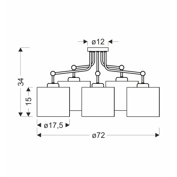 Topi Lampa Wisząca Czarny 5X40W E27 Abażur Kremowy Candellux