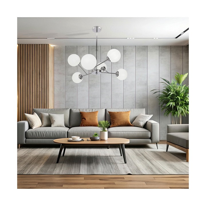 Lampa wisząca Belweder chromowana biała żyrandol styl 6x40w - Candellux
