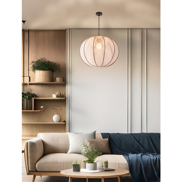 Mellow Lampa Wisząca Czarny 1X40W E27 Abażur Mist 52 Biały Kula Candellux