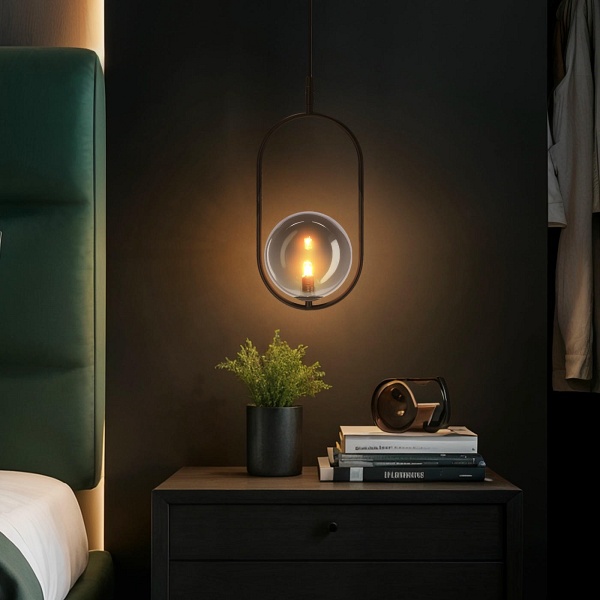 Lampa wisząca Cordel czarna z grafitowym kulką salonu x - Candellux