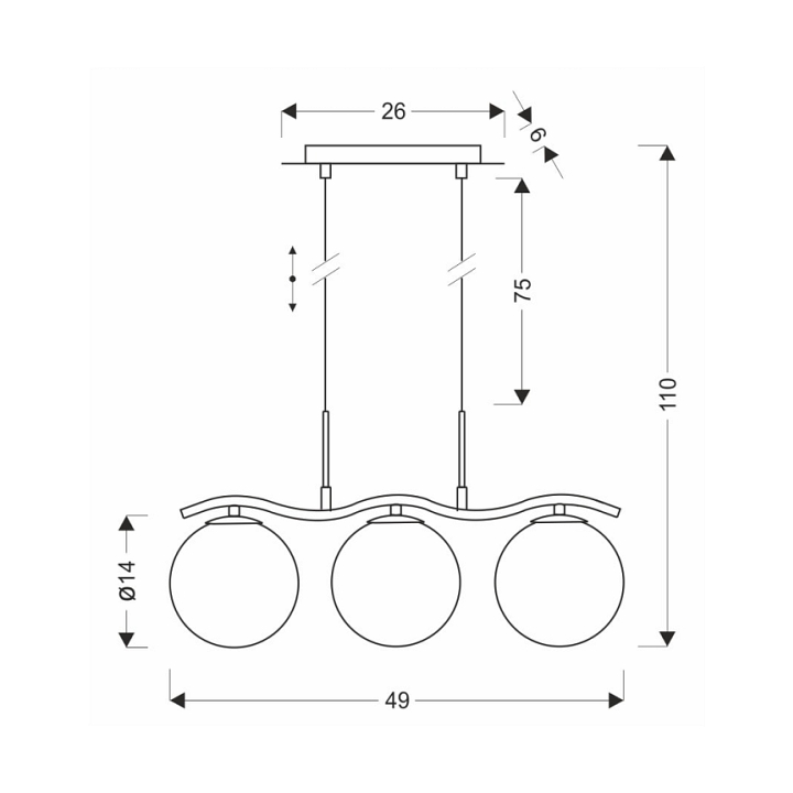 Lampa wisząca Lumos 14 chrom szklane grafitowe oświetleniowa salon 3x20w - Candellux