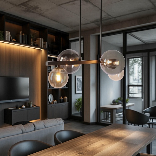 Lampa wisząca Kama czarna złota grafitowe bursztynowe styl 4x28w - Candellux