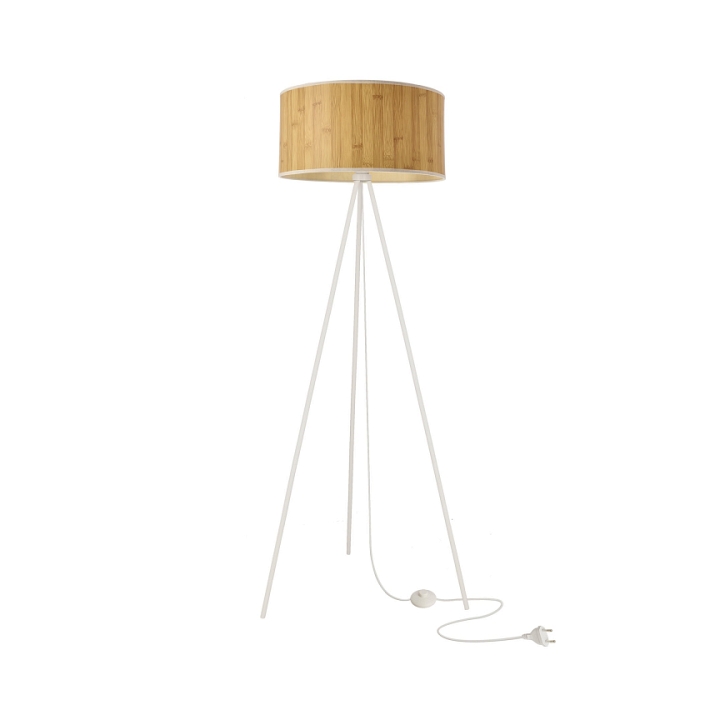 Lampa podłogowa Raffi biała z sosnowym styl eco naturalny gabinetu stojące 1x40w - Candellux
