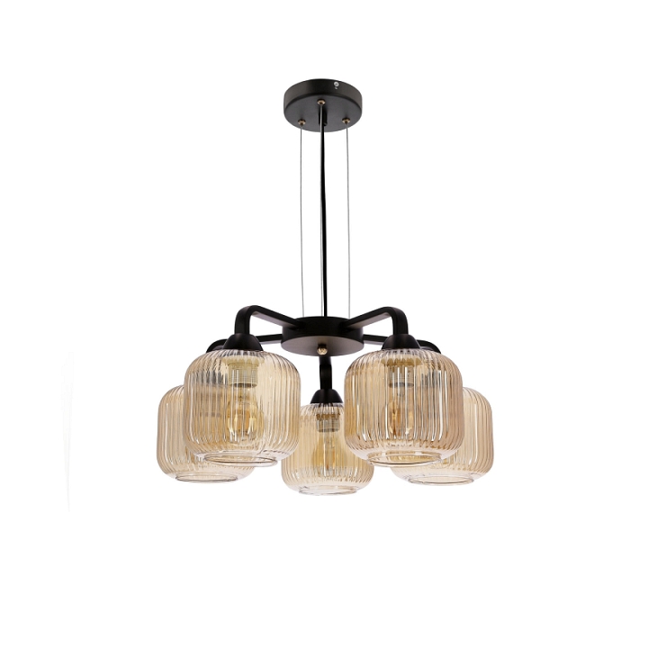 Lampa wisząca Campana czarna bursztynowa 5x60w - Candellux
