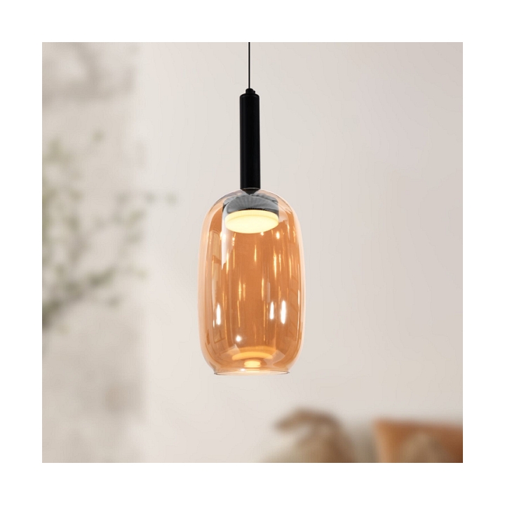 Lampa wisząca Bueno czarna bezbarwna bursztynowa 1x9w - Candellux