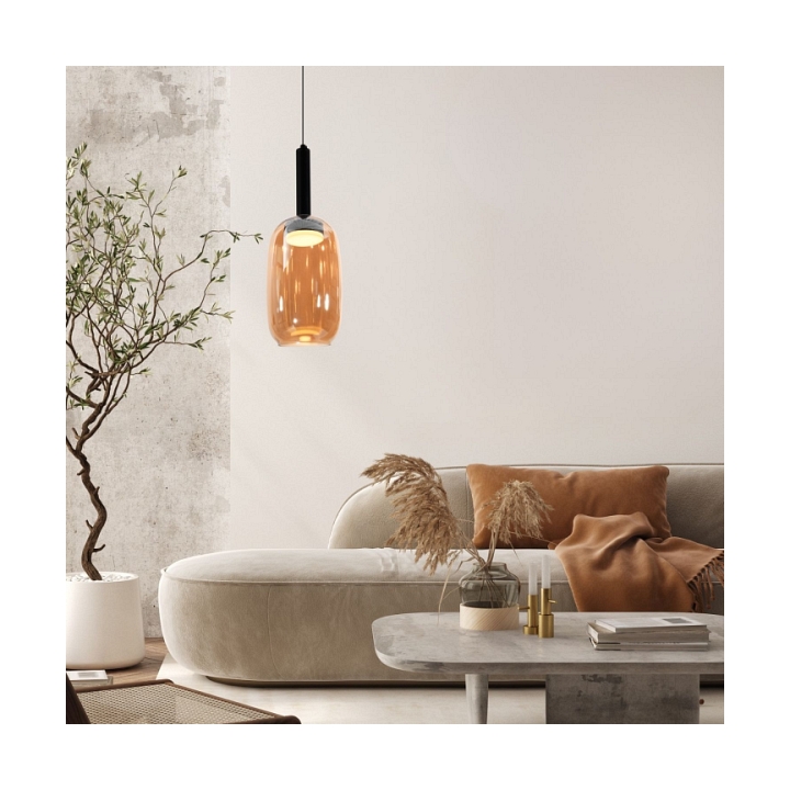 Lampa wisząca Bueno czarna bezbarwna bursztynowa 1x9w - Candellux