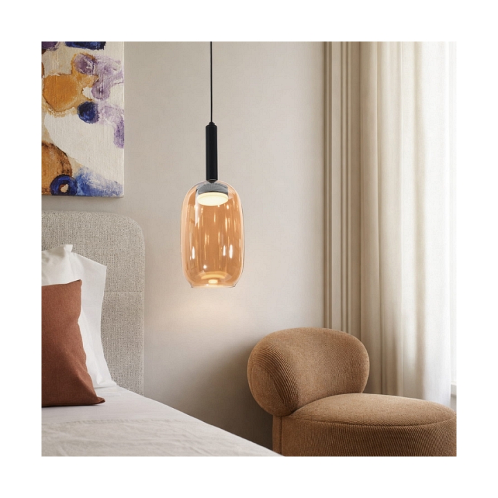 Lampa wisząca Bueno czarna bezbarwna bursztynowa 1x9w - Candellux