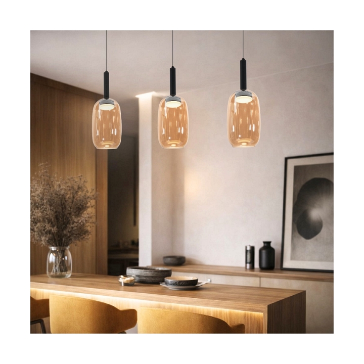 Lampa wisząca Bueno czarna bezbarwna bursztynowa 1x9w - Candellux