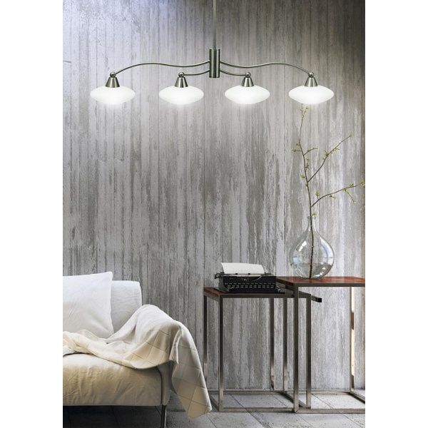 Elisa Lampa Wisząca 4X40W G9 Satyna-Nikiel+Białe Szkło Promocja Candellux