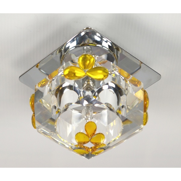 Sk-49 Ch/Wh+Ye G4 Opr.strop.stała Kryształ 20W G4 Kostka+Żółte Łezki Candellux