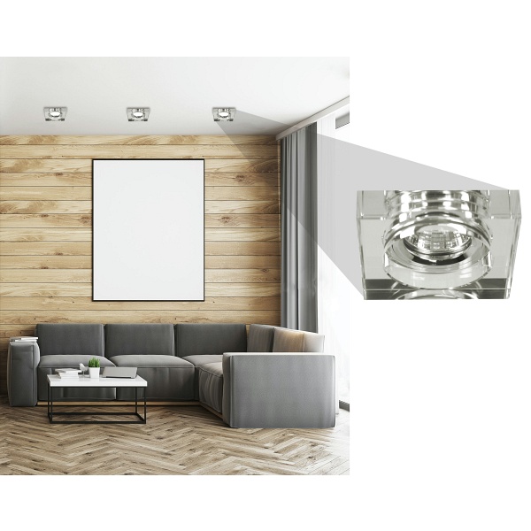 Ss-16 Ch/Wh Mr16 Chrom Oczko Sufitowe Lampa Sufitowa. Strop. Stała Kwadratowa Szkło Bezbarwne Candellux