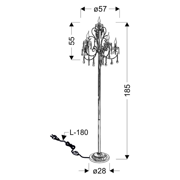 Aurora Lampa Podłogowa 5*40W E14 Chrom Candellux