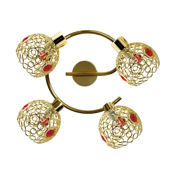 Lampa Aron Spirala 4X40W G9 Mosiądz Kryształ Czerwony Candellux